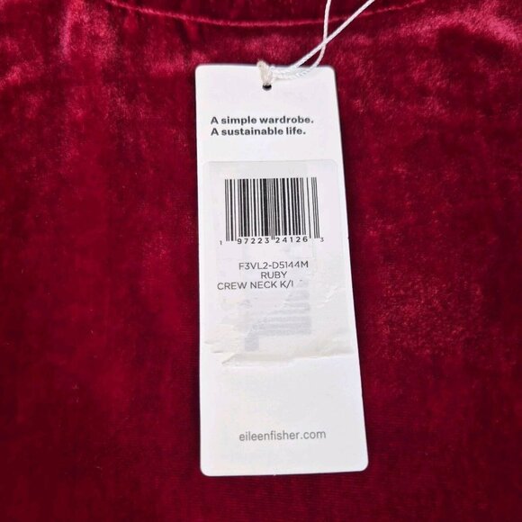 Eileen Fisher Womens Size XS Ruby Red Silk Velvet Crew Neck Knee Length Dress (3 - Picture 11 of 11